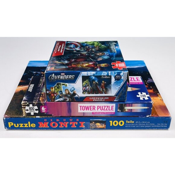 Lot 3 JIGSAW PUZZLES 100pc Circus Monti Washington Monument Avengers COMPLETE - Picture 2 of 10